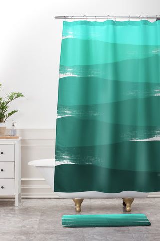 Chelsea Victoria Green Ombre Shower Curtain And Mat