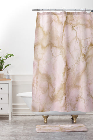 Chelsea Victoria Pink Marble Shower Curtain And Mat