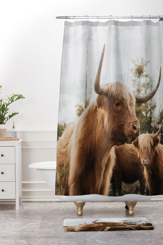 Chelsea Victoria Statuesque Highland Cow Shower Curtain And Mat