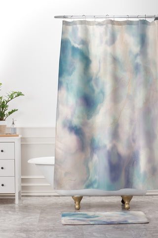 Chelsea Victoria Unicorn Marble Shower Curtain And Mat