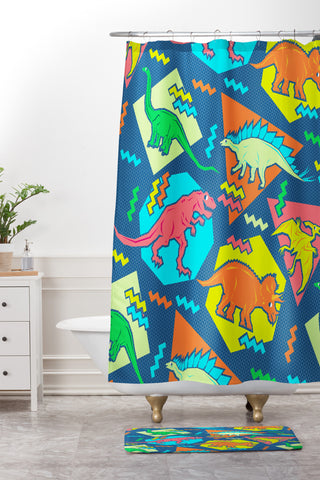 Chobopop 90s Dinosaur Pattern Shower Curtain And Mat