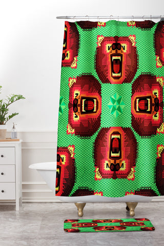 Chobopop Geometric Bear Shower Curtain And Mat