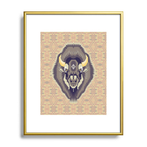 Chobopop Geometric Bison 1 Metal Framed Art Print