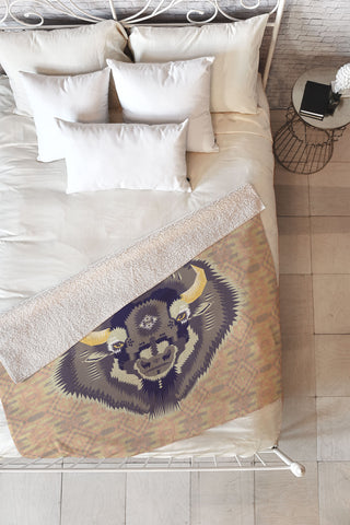 Chobopop Geometric Bison 1 Fleece Throw Blanket