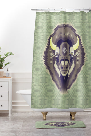 Chobopop Geometric Bison 2 Shower Curtain And Mat