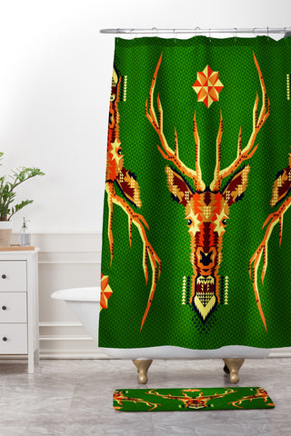 Chobopop Geometric Deer Shower Curtain And Mat