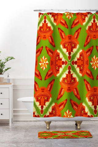 Chobopop Geometric Fox Shower Curtain And Mat