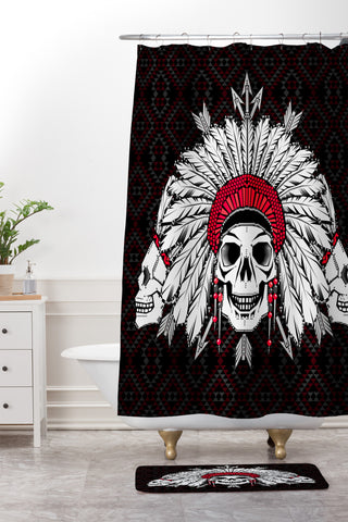 Chobopop Geometric Indian Skull Shower Curtain And Mat