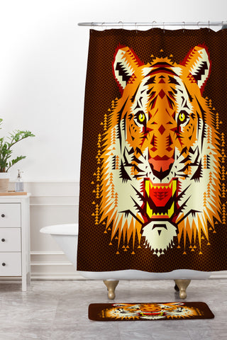Chobopop Geometric Tiger Shower Curtain And Mat