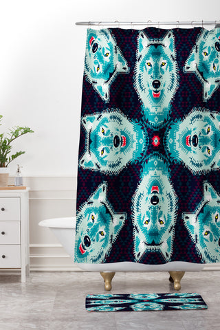 Chobopop Geometric Wolf Shower Curtain And Mat