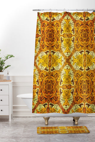 Chobopop Golden Panther Pattern Shower Curtain And Mat