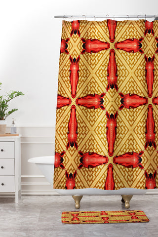 Chobopop Horse Pattern Red Shower Curtain And Mat