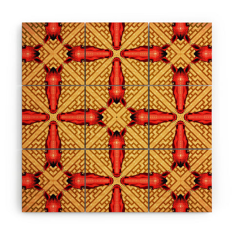 Chobopop Horse Pattern Red Wood Wall Mural