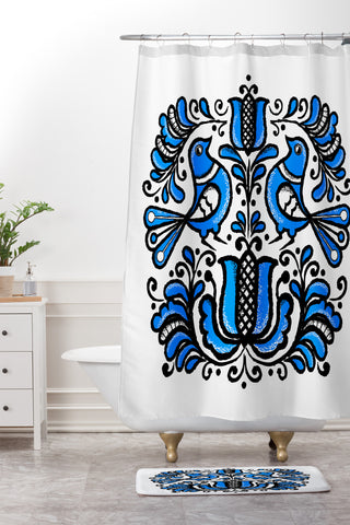 Chobopop Korond Folk Art Shower Curtain And Mat