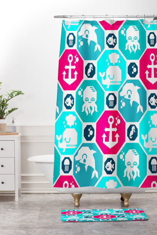 Chobopop Marine Pattern Shower Curtain And Mat