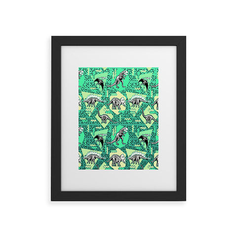 Chobopop Nineties Dinosaur Skeleton Pattern Framed Art Print