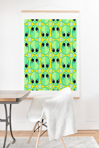Chobopop Sad Alien And Daisy Pattern Art Print And Hanger