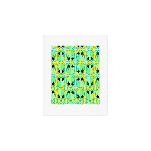 Chobopop Sad Alien And Daisy Pattern Art Print