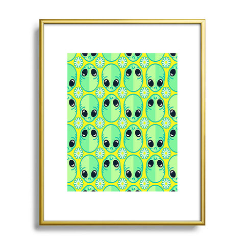 Chobopop Sad Alien And Daisy Pattern Metal Framed Art Print