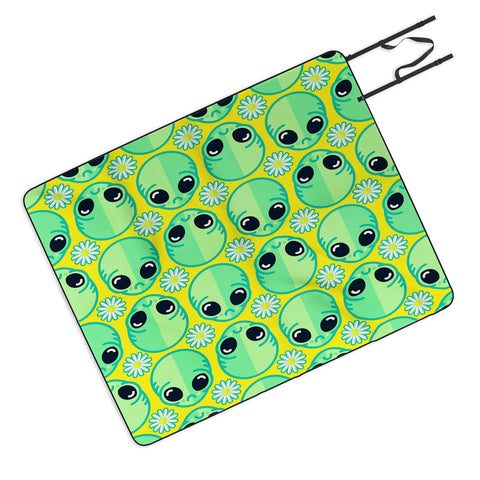 Chobopop Sad Alien And Daisy Pattern Picnic Blanket