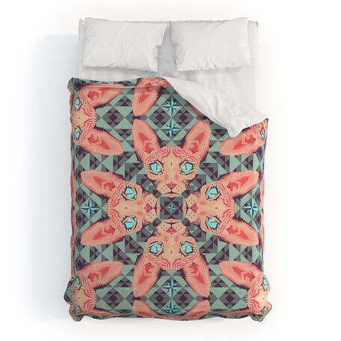 Chobopop Sphynx Cat Blue Pattern Duvet Cover