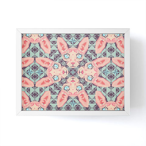Chobopop Sphynx Cat Blue Pattern Framed Mini Art Print