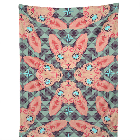 Chobopop Sphynx Cat Blue Pattern Tapestry