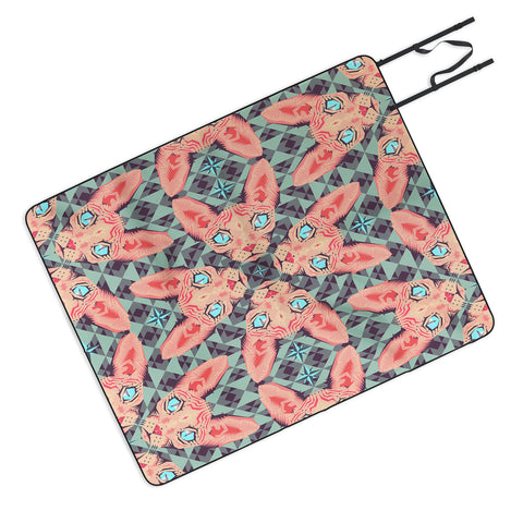 Chobopop Sphynx Cat Blue Pattern Picnic Blanket