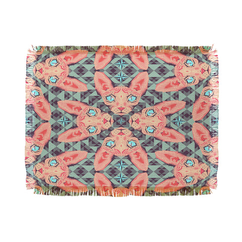 Chobopop Sphynx Cat Blue Pattern Throw Blanket