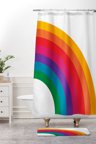 Circa78Designs Retro Bright Rainbow Right Side Shower Curtain And Mat