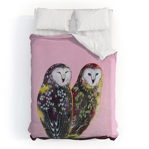 Clara Nilles Chocolate Mint Chip Owls Duvet Cover