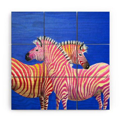 Clara Nilles Diva Zebras On Royal Sapphire Wood Wall Mural