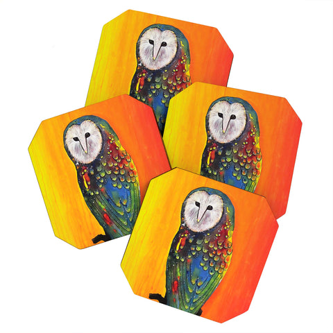 Clara Nilles Glowing Owl On Sunset Coaster Set