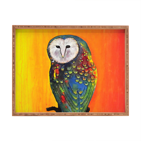 Clara Nilles Glowing Owl On Sunset Rectangular Tray