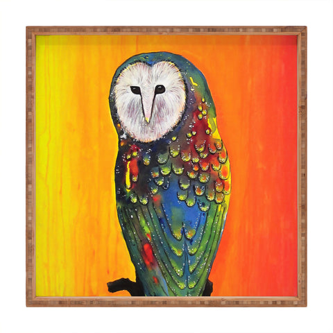 Clara Nilles Glowing Owl On Sunset Square Tray