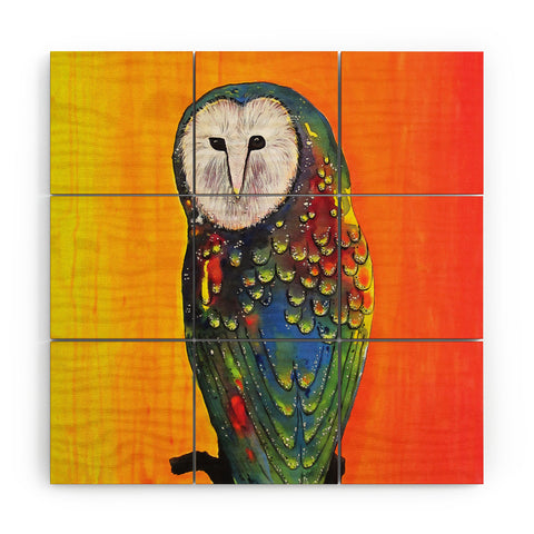 Clara Nilles Glowing Owl On Sunset Wood Wall Mural