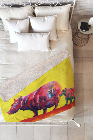 Clara Nilles Habanero Hippopotamus On Lemon Meringue Fleece Throw Blanket