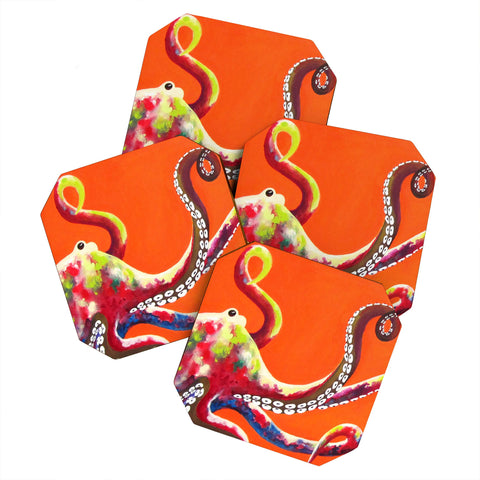 Clara Nilles Jeweled Octopus On Tangerine Coaster Set