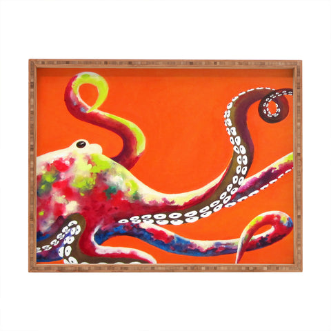 Clara Nilles Jeweled Octopus On Tangerine Rectangular Tray