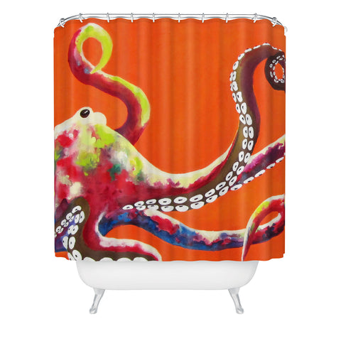 Clara Nilles Jeweled Octopus On Tangerine Shower Curtain