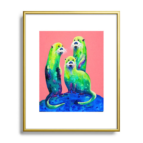 Clara Nilles Margarita Otters On Fresh Melon Metal Framed Art Print