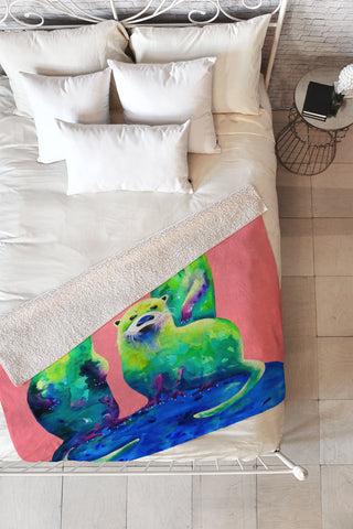 Clara Nilles Margarita Otters On Fresh Melon Fleece Throw Blanket