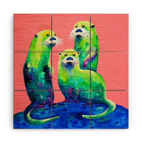Clara Nilles Margarita Otters On Fresh Melon Wood Wall Mural