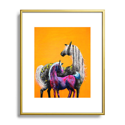 Clara Nilles Painted Ponies On Papaya Creme Metal Framed Art Print