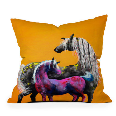 Clara Nilles Painted Ponies On Papaya Creme Throw Pillow