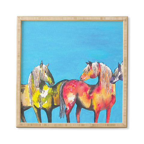 Clara Nilles Painted Ponies On Turquoise Framed Wall Art