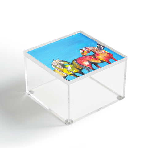 Clara Nilles Painted Ponies On Turquoise Acrylic Box