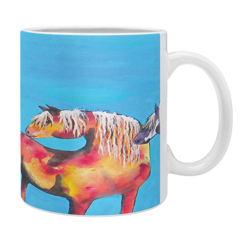 Clara Nilles Painted Ponies On Turquoise Coffee Mug