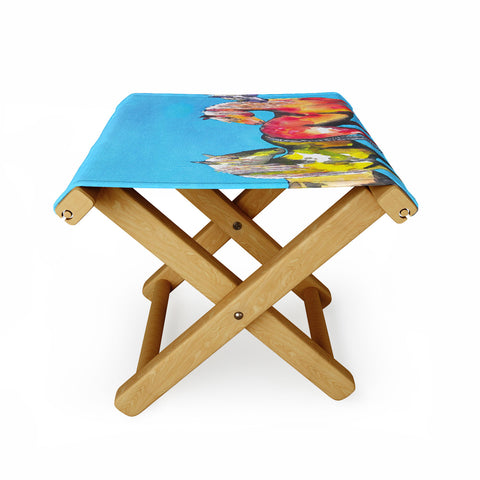 Clara Nilles Painted Ponies On Turquoise Folding Stool