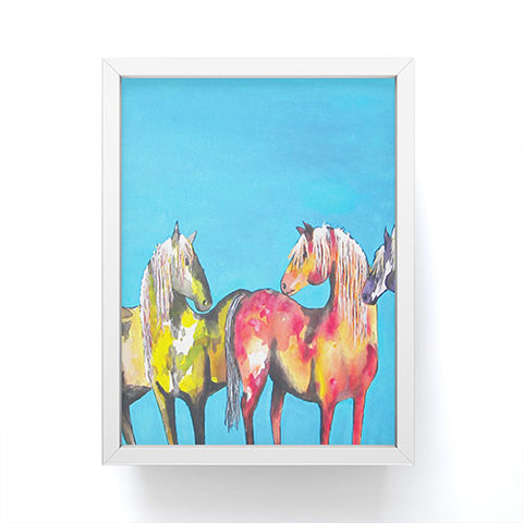 Clara Nilles Painted Ponies On Turquoise Framed Mini Art Print